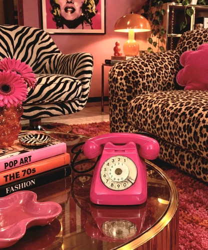Telefono vintage disco rosa - telefono,